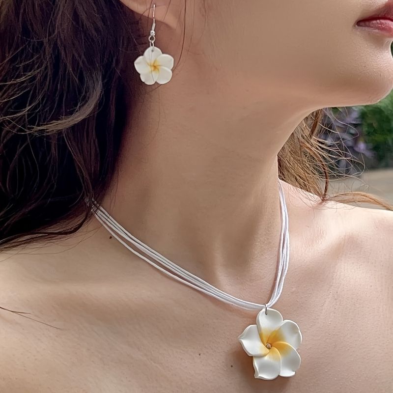 3 Teile/los Ei Blume Halskette Ohrringe Set Süße Damen Hochzeit Party Halskette Anhänger Ohrringe Schmuck Zubehör_voghion.com