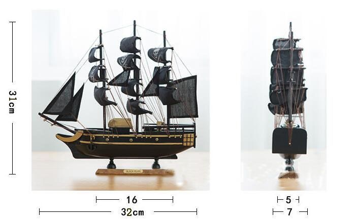 Massivholz Segelboot Modell Black Pearl Karibik Piratenschiff Schreibtisch Dekoration kleines Ornament Abschlussgeschenk kreativ_voghion.com