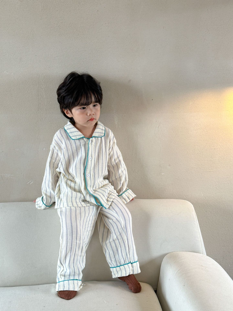 Pijamas para niños, conjunto de manga larga de gasa de algodón para primavera y otoño para niñas y niños, ropa para el hogar_voghion.com