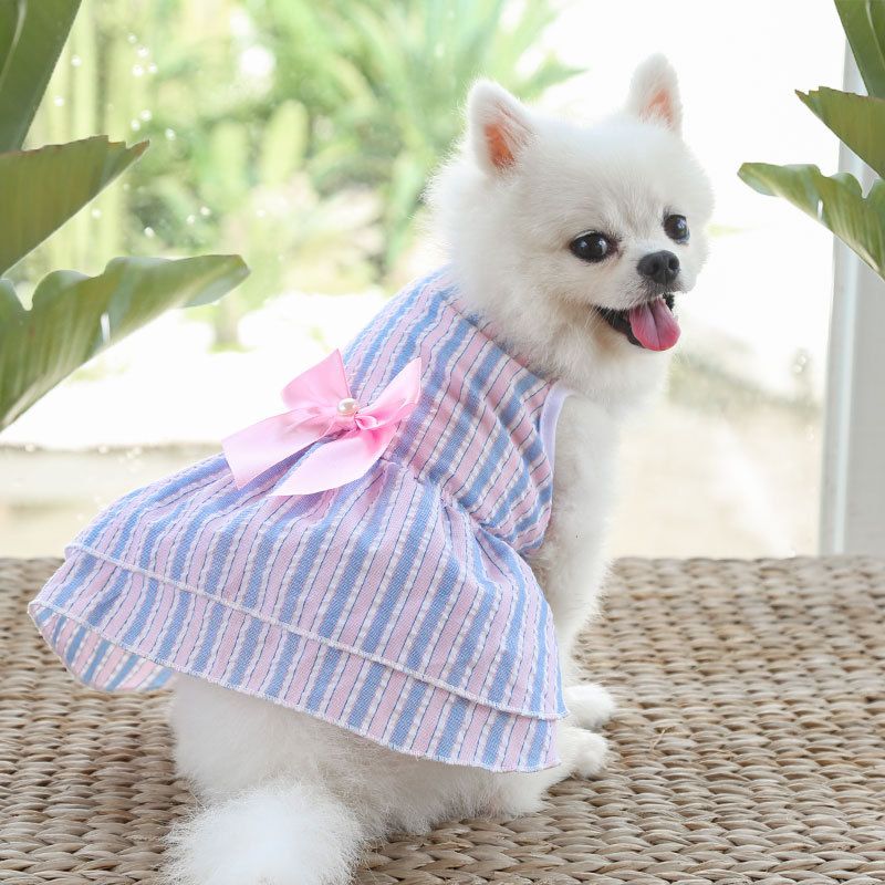 Spring Summer New Dog Cat Clothes Pet Striped Strap Mesh Dress For Small And Medium Dogs_voghion.com