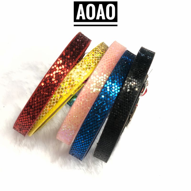 Collier réglable en cuir PU pour chien et chat avec clochette scintillante_voghion.com
