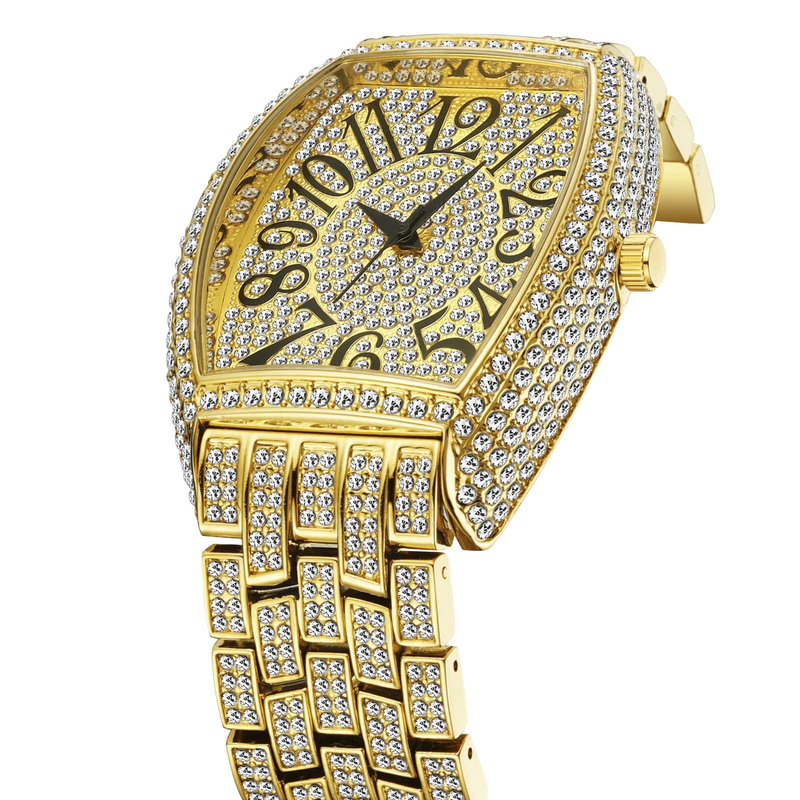 Fashion Diamond Barrel Shaped Full Diamond Large Dial Quartz Men's Watch_voghion.com