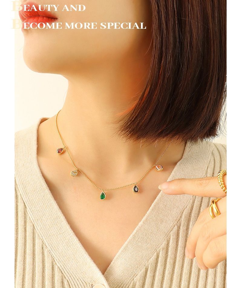 Damessieraden Geometrische Zirkonia Hanger Ketting - Stijlvolle Minimalistische Laagketting Voor Dagelijks Gebruik Sleutelbeenhalsketting_voghion.com