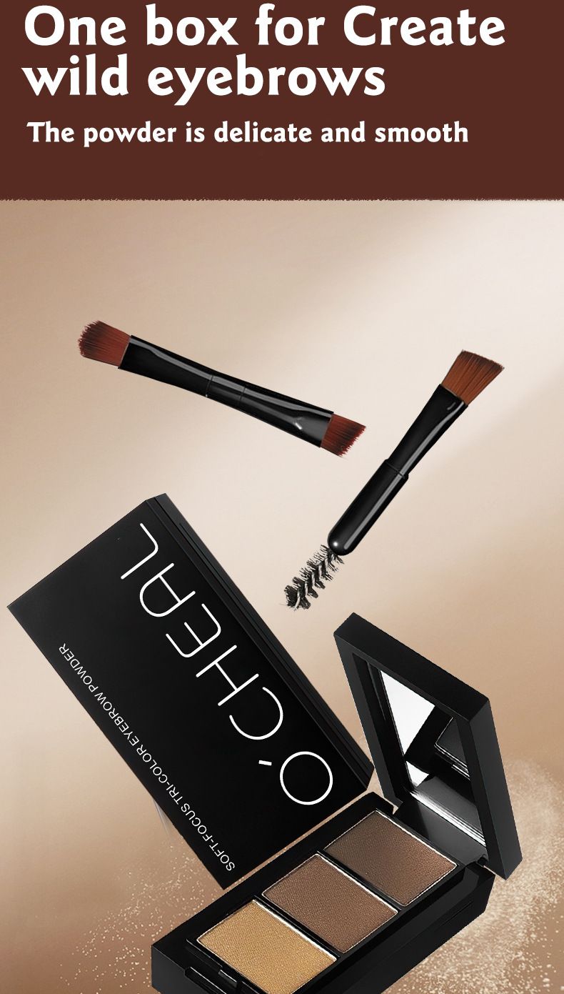 O'CHEAL Tricolor Eyebrow Powder # 6990 | Waterproof And Sweatproof Long Lasting Shaping | Natural Gradient 3D Eyebrow Makeup | Comes With Professional_voghion.com