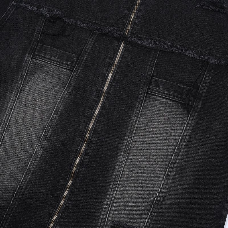 Herrenbekleidung Retro Raw Edge Distressed Ripped Denim Reißverschlussjeans Trendy Loose Casual Vielseitige Arbeitskleidung Männer und Frauen Anzüge_voghion.com