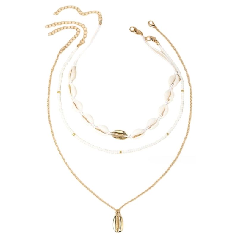 Fashion Three Layer Beach Seahell Necklace Bohemian Natural Shell Necklace Short Collar For Women Rope Chain Choker_voghion.com