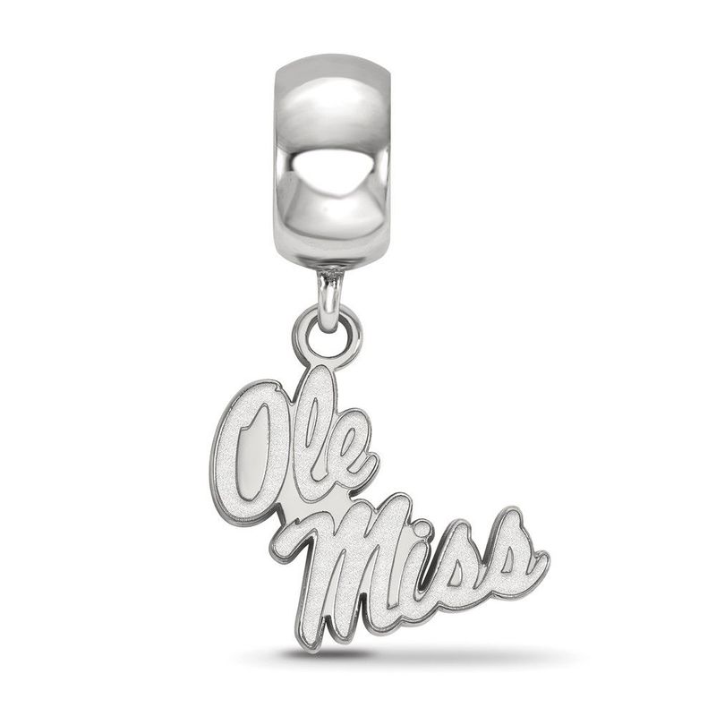 Sterling Silver Rhodium-plated LogoArt University Of Mississippi Ole Miss Small Dangle Bead Charm_voghion.com