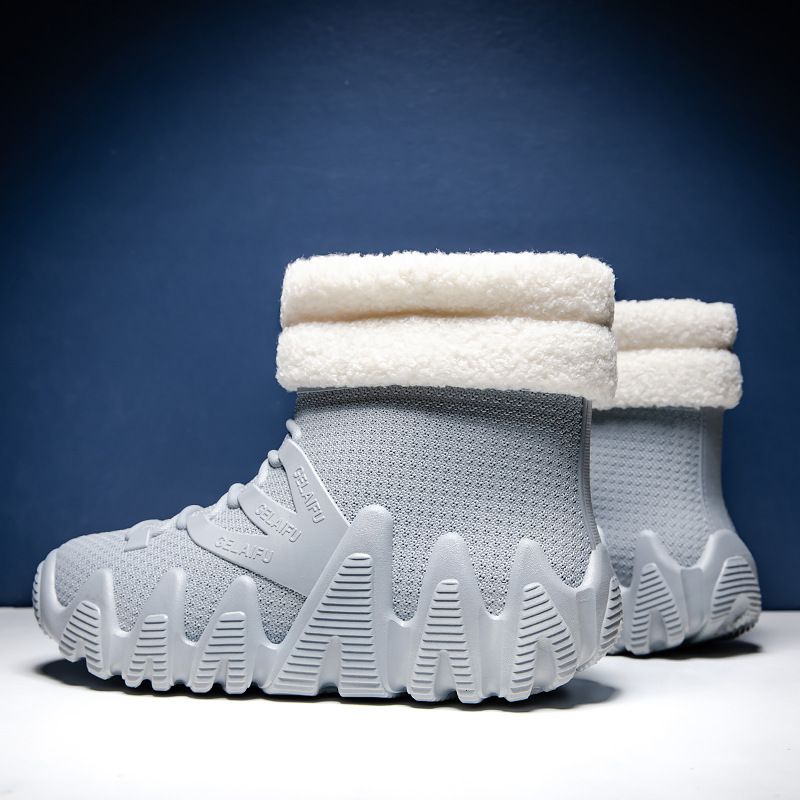 PVC Waterproof Men's Mid-Cut Snow Boots Thickened Sole Non-Slip Fashion Casual Fleece-Lined Warm Dual-Use Work Rubber_voghion.com