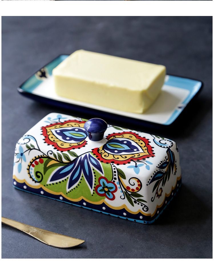 Ceramic Butter Dish With Lid – Vintage Floral Design, Microwave-Safe Butter Keeper & Cheese Tray For Coffee, Tea & Dining_voghion.com
