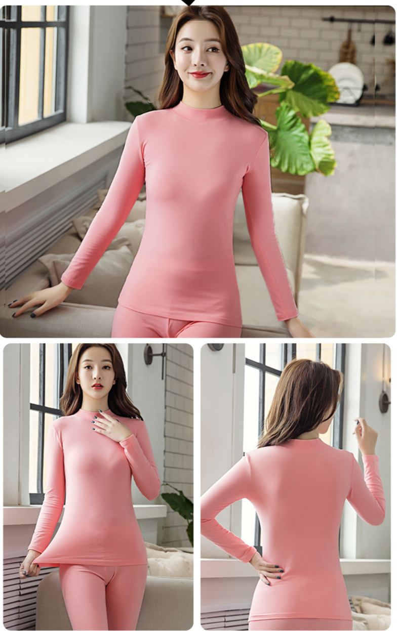 95% Thermal Set Women, Half Turtleneck, Warm Underwear Middle-aged Elderly, Thin Cotton Top For Autumn And Winter_voghion.com