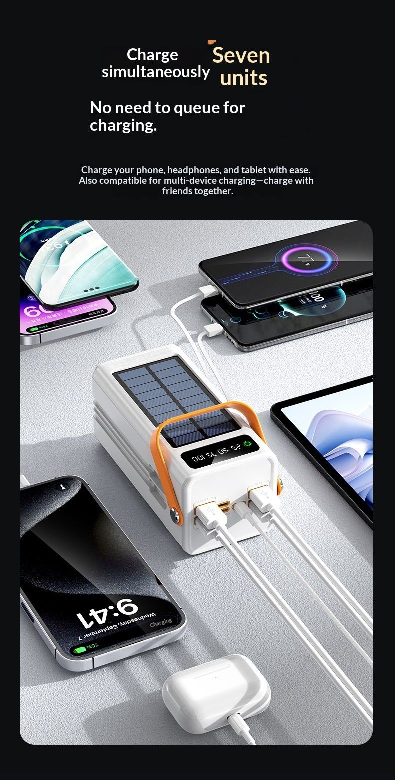 Cross-Border Solar 100000mAh Grote Capaciteit 120W Supersnel Opladende Campinglamp Buiten Live Streaming Powerbank_voghion.com