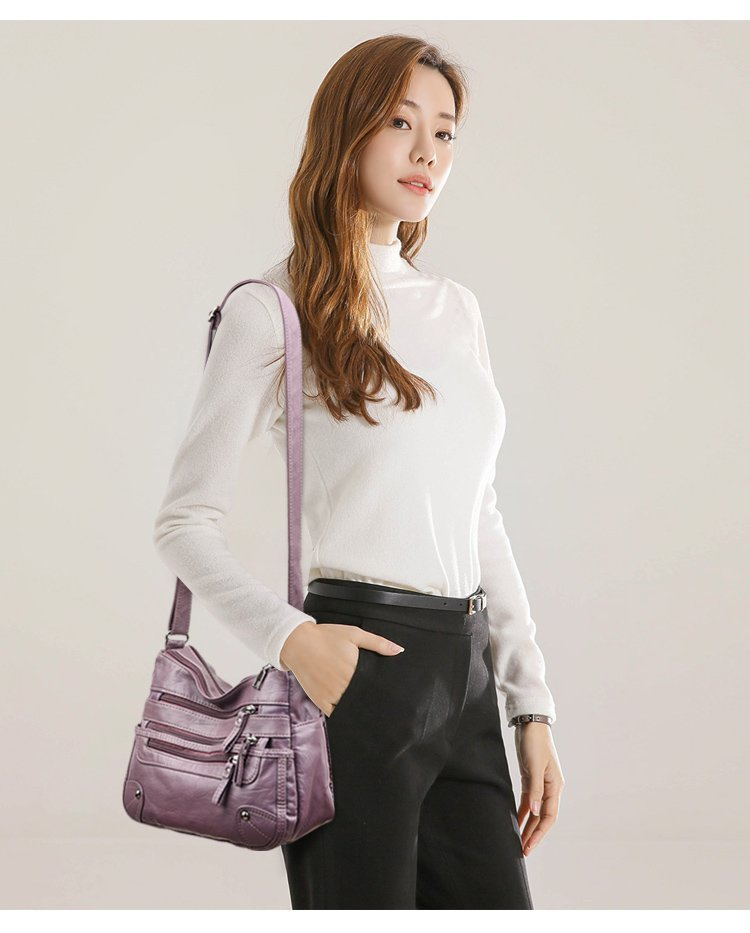 Soft leather fashionable double-layer satchel Korean version large-capacity washing leather small bag_voghion.com