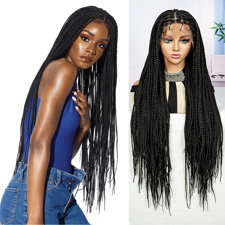 36inch long synthetic fiber braids hand-woven African fine braids 9*6 transparent lace breathable box braids with baby hair_voghion.com