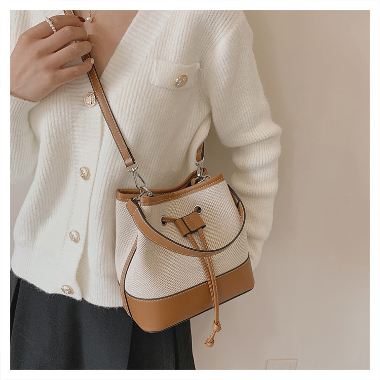Bolsa feminina nova moda bolsa transversal oblíqua com cordão patchwork bolsa balde de lona_voghion.com