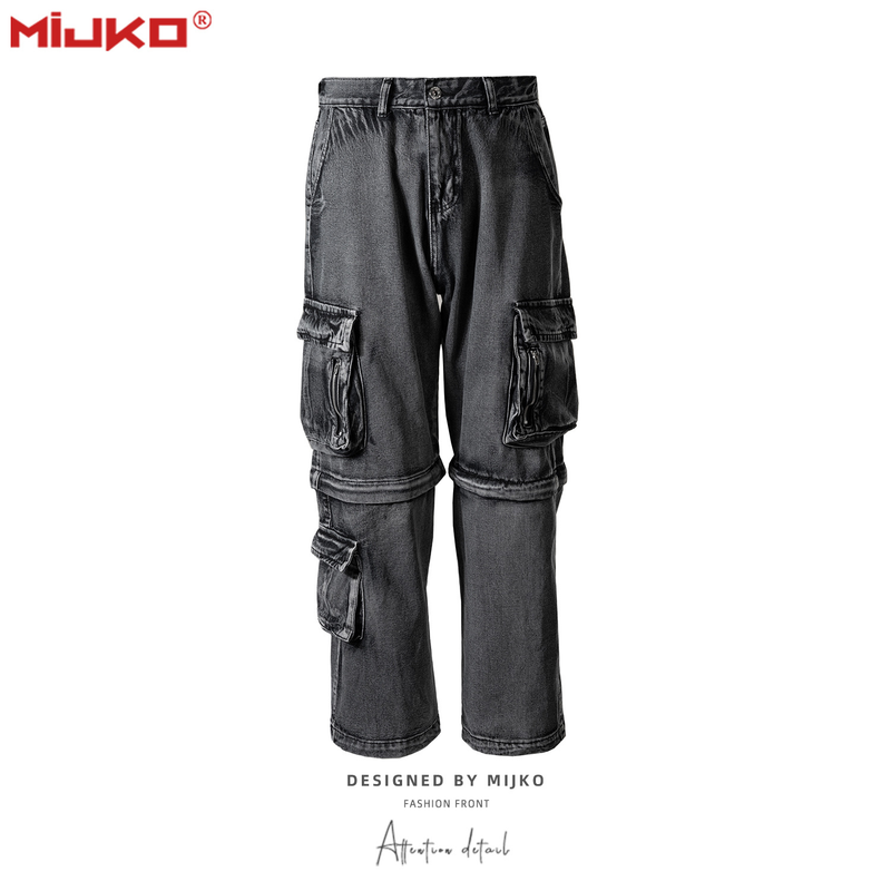 Herren und Damen Herbst und Winter Urban Reißverschluss Zwei-Wege-Funktionshose Gerade Hose Wechselbare Mid-Pocket-Jeans Multi-Pocket_voghion.com