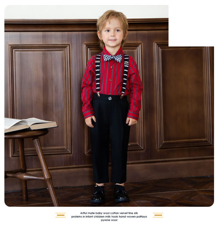 Kinderkleidung Kinderkleid für Jungen im Frühlings- und Herbststil im britischen Stil mit gestreiften langen Ärmeln, Overalls für Kinder, Klavierkleidung für Gastgeber_voghion.com
