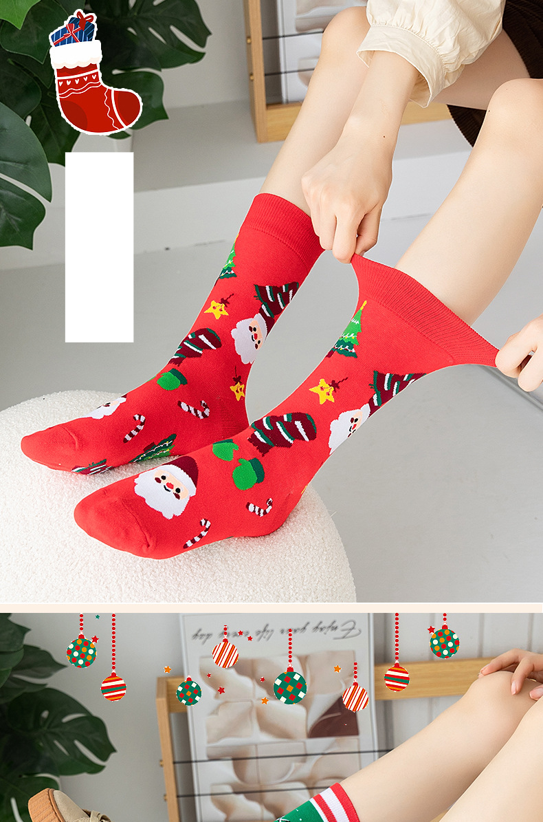 Unisex Christmas socks Hipster stockings mid-tube stockings Santa Claus Christmas socks_voghion.com