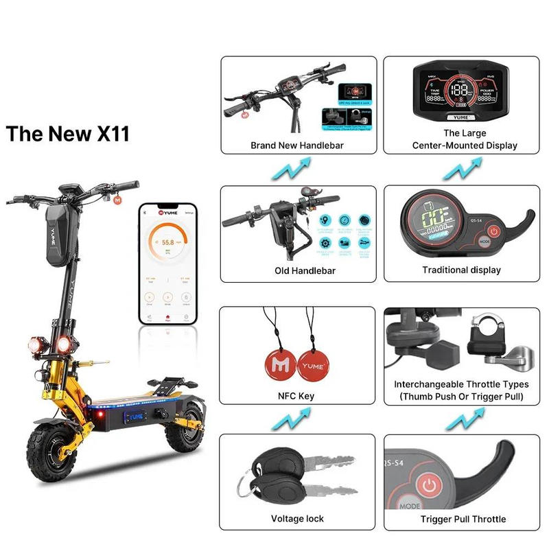 YUME X11 + Električni skuter 6000W 60V 27Ah Dual Motors Baterija 11-inčne gume 90KM Maksimalna kilometraža 150KG Maksimalna brzina 80km/h E-skuter_voghion.com
