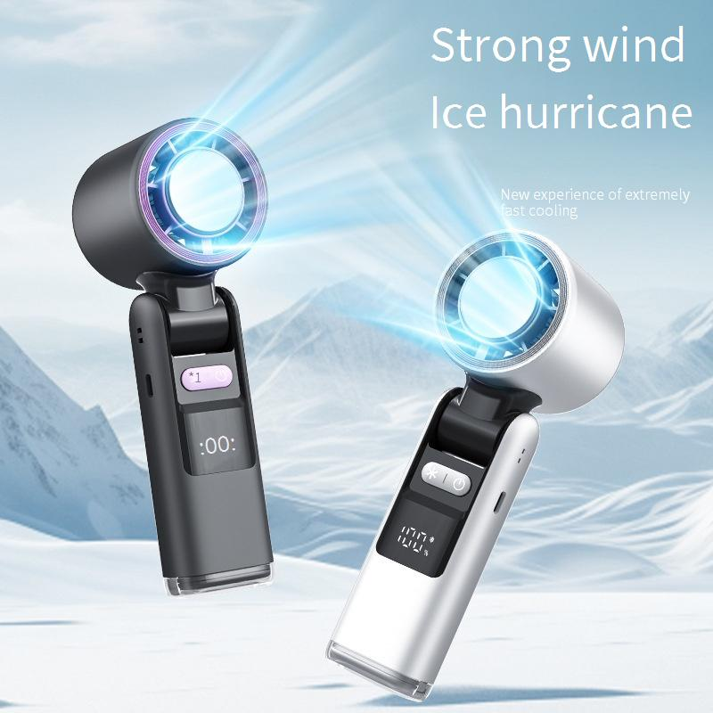 Ice Compress High Speed Handheld Small Fan Outdoor Cooling Violent Fan Portable Usb Charging Folding Digital Display_voghion.com