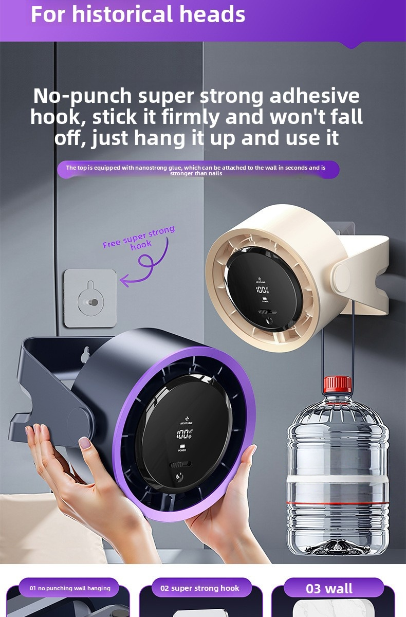 Ventilador de mesa USB com visor digital - Suporte de parede e ventilador de mesa para escritório/dormitório (3 configurações de velocidade, bateria de 2000 mAh, ≤ 30 dB, silencioso)_voghion.com