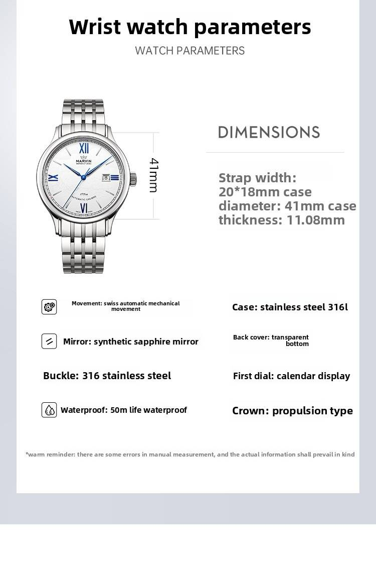 Marvin Swiss Original Automatic Mechanical Watch Aurora European Commemorative Edition Luminous Qixi Gift For Boyfriend/Girlfriend M117.13.95.11_voghion.com