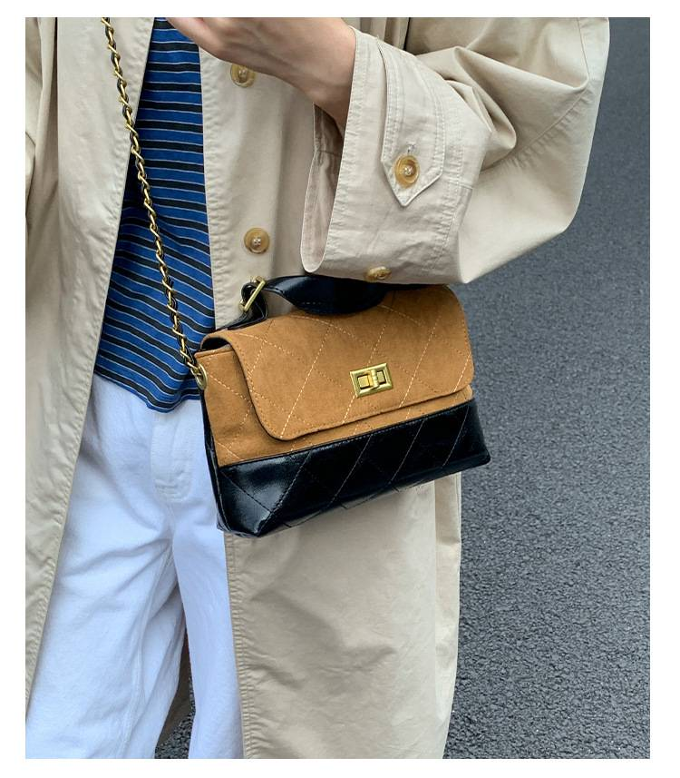 Small Square Bag Fashion Bags Color-blocking Vintage Frosted Popular Diamond Pattern Chain Single-shoulder Messenger Bag With Cross-body Strap._voghion.com