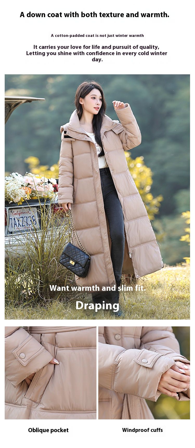 Women's Long Hooded Winter Coat With Belt, Oversized Puffer Jacket, Thickened Polyester Warm Trench Coat For Cold Weather_voghion.com