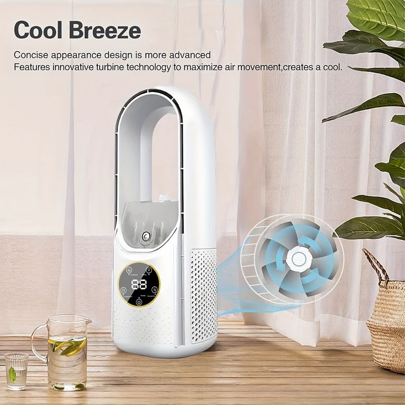 Portable Bladeless Fan With Night Light - USB Powered, Ultra-Quiet For Indoor/Outdoor Use In Office, Travel & Camping (White)_voghion.com