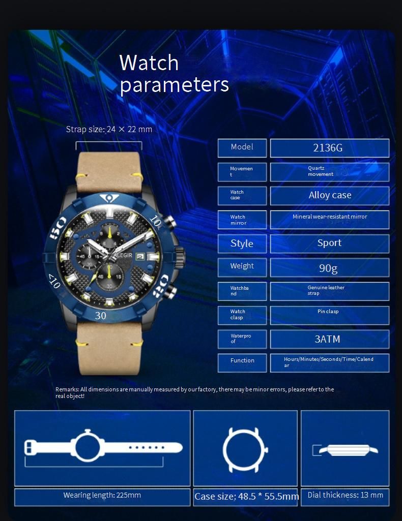 Orologio sportivo da uomo MEGIR con cronografo, impermeabile, luminoso, datario, resistenza all'acqua fino a 30 m, fibbia in acciaio inossidabile, vetro minerale_voghion.com