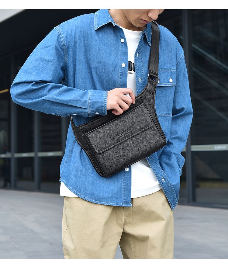 Men's Bags High End Retro Trend Large Capacity Waterproof Shoulder Bag Men's Lychee Pattern Bag_voghion.com