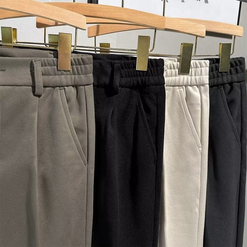 Woolen Pants Men's Spring And Autumn Straight Nine-point Slim-fitting High-end Trousers Business Casual Pants Men's Trousers_voghion.com