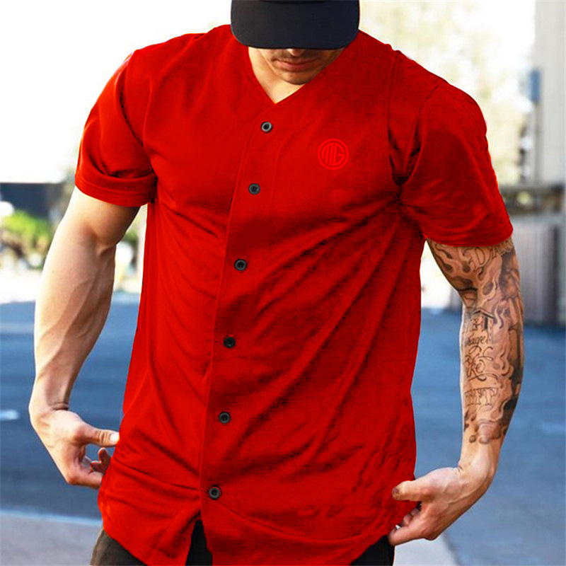Polo sportiva da uomo a maniche corte cardigan con scollo a V T-shirt fitness collant muscolare Fast Dry Running Training Iron Dog_voghion.com