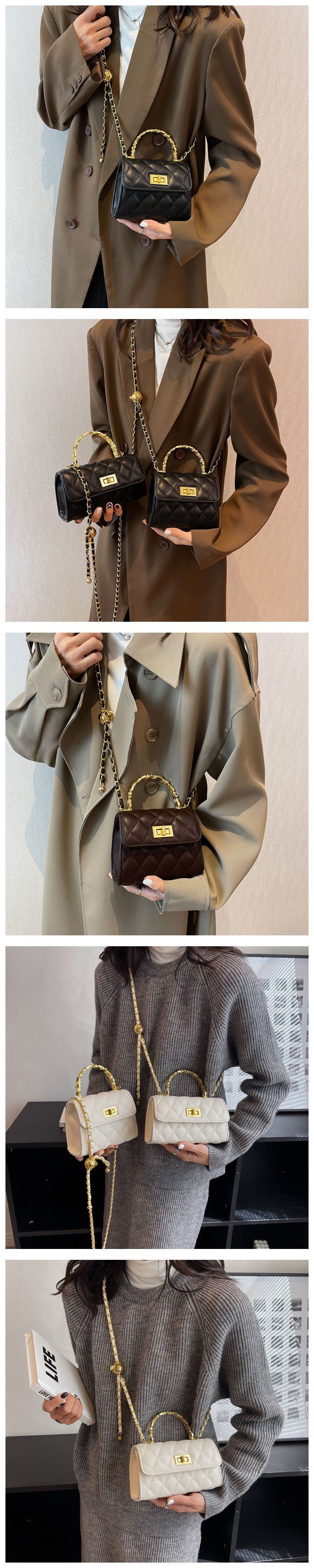 Bolsa tiracolo feminina elegante acolchoada com fecho de cadeado - Bolsa tote pequena e grande estilosa para uso casual e viagens, disponível em preto, marrom e bege_voghion.com