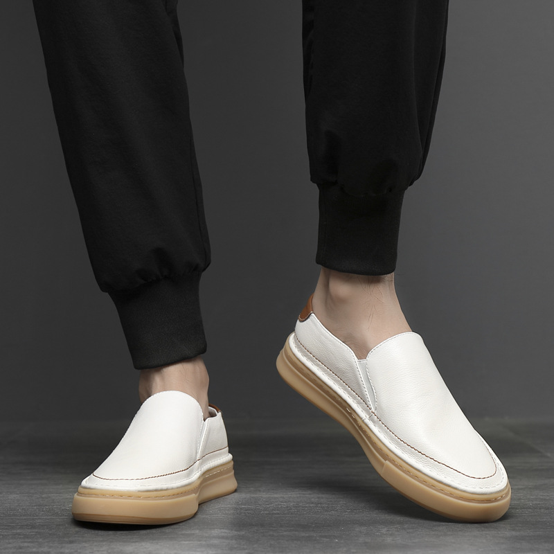 Mocassini traspiranti casual per autunno e inverno, nuovi da uomo in versione coreana, con una gamba sola, piccole scarpe bianche in pelle per uomo_voghion.com