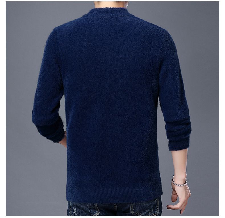 Maglione da uomo in pile di visone spesso, maglione girocollo in jacquard di carpa di mezza età e giovane, maglione con fondo_voghion.com