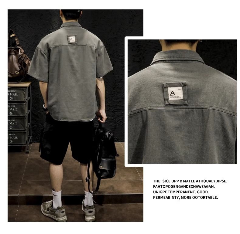 Abbigliamento da uomo taglie forti, camicia a maniche corte, giacca casual ampia con due tasche._voghion.com