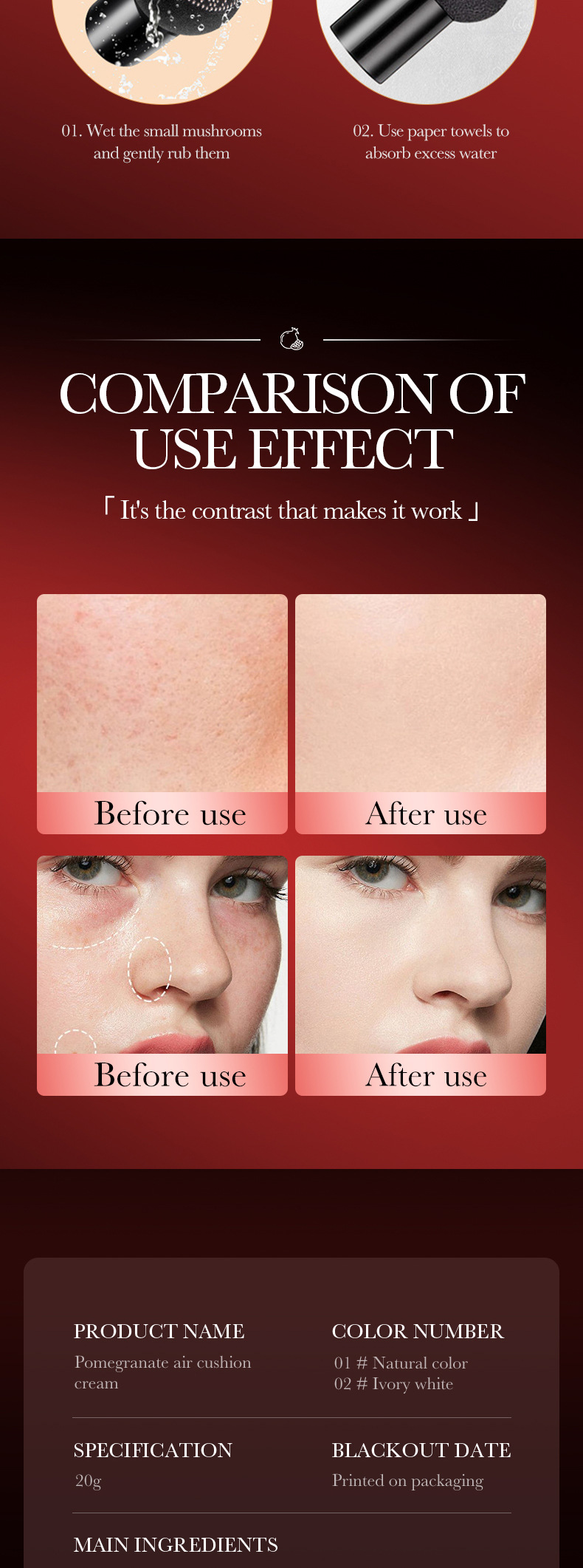 Trucco completo inglese SADOER correttore al melograno, crema idratante a forma di fungo, BB Cream_voghion.com