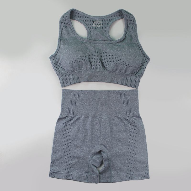 Conjunto de dos piezas de lunares sin costuras con espalda cruzada, pantalones cortos, traje de fitness para mujer, sujetador sin espalda, top, atuendo de yoga_voghion.com