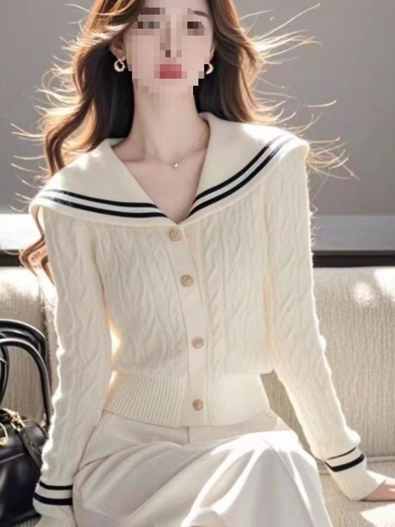 Navy hals weiche sticky kurze lange ärmeln für frauen in herbst winter 2024, slim fit und schlankmachende, gepaart mit einem weißen_voghion.com