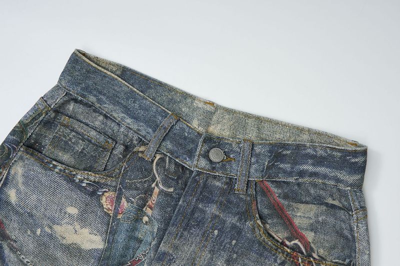3D Baskılı Zincirli Kot Pantolon - Çıkarılabilir Askılı Sokak Stili Bol Kesim Kot Pantolon (S-XL)_voghion.com