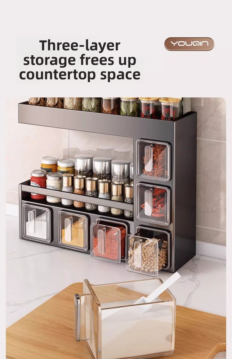 Kitchen Spice Household Multifunctional Seasoning Storage Rack No-Drill Wall-Mounted Multi-Layer Shelf_voghion.com