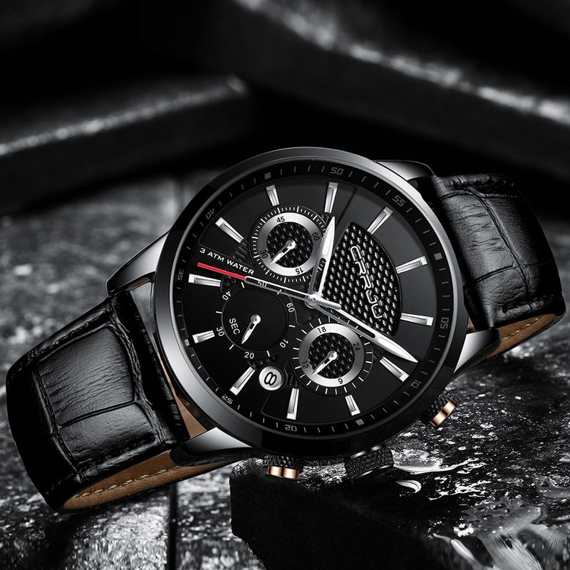 Men's Classic 6-Hand Quartz Watch With Date Function, Waterproof 30M, Casual Business Leather Strap Wristwatch Simple Business Calendar Watch_voghion.com