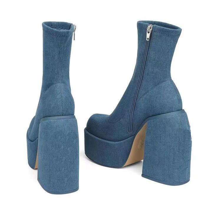 Cowboy booties Women's waterproof platform high heels fashion platform boots_voghion.com