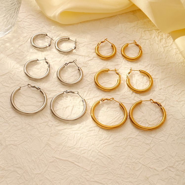 Orecchini rotondi esagerati in acciaio inossidabile massiccio alla moda per donna, gioielli per le orecchie galvanizzati alla moda di alta qualità_voghion.com