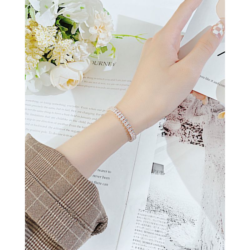 Moderigtigt udsøgt og elegant armbåndssmykker kobberbelagt guld dobbelt række diamant damearmbånd kæreste bedste gave_voghion.com