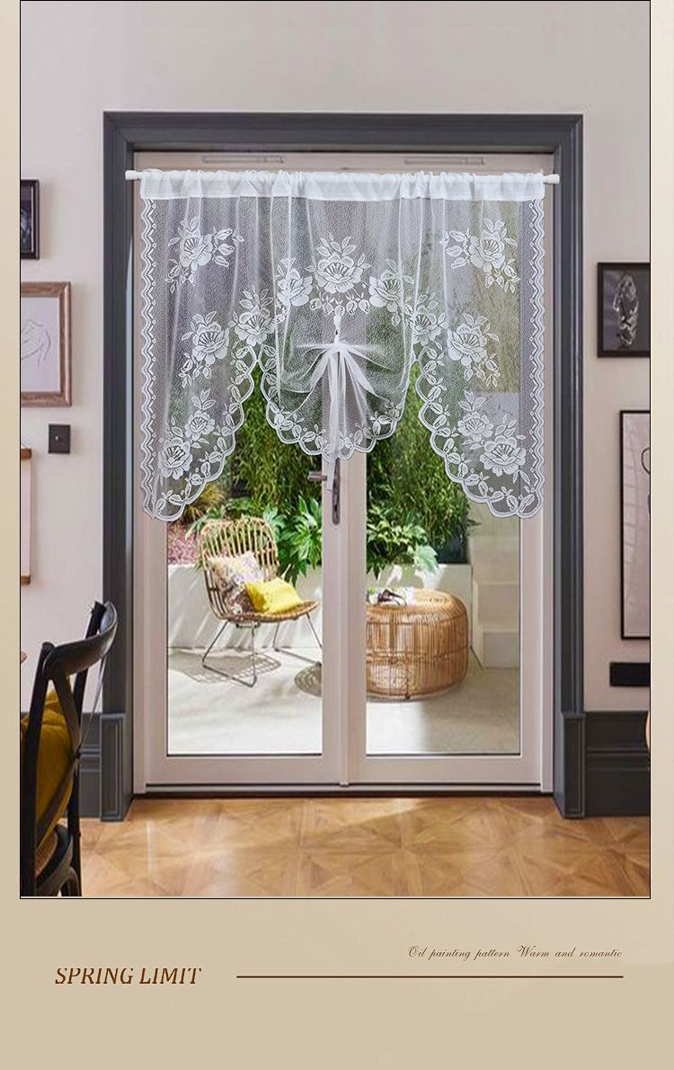Moderner, transparenter Türvorhang mit floraler Spitze – Raumteiler aus Polyester für Wohnzimmer und Schlafzimmer (100×150cm/100×200cm, Weiß/Grün, Stangentasche)_voghion.com