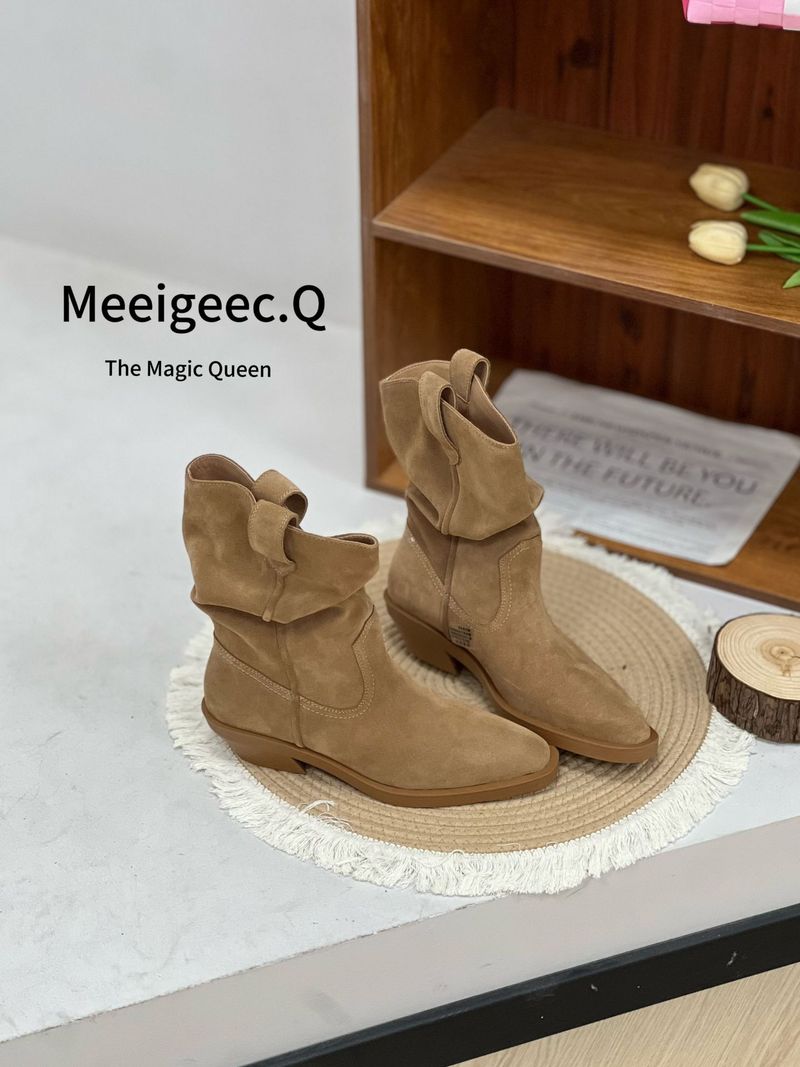 Cowhide Version~ Genuine Leather Martin Boots Slim Pointed Toe Thick Heel Short Boots For Women Autumn And Winter New Style_voghion.com