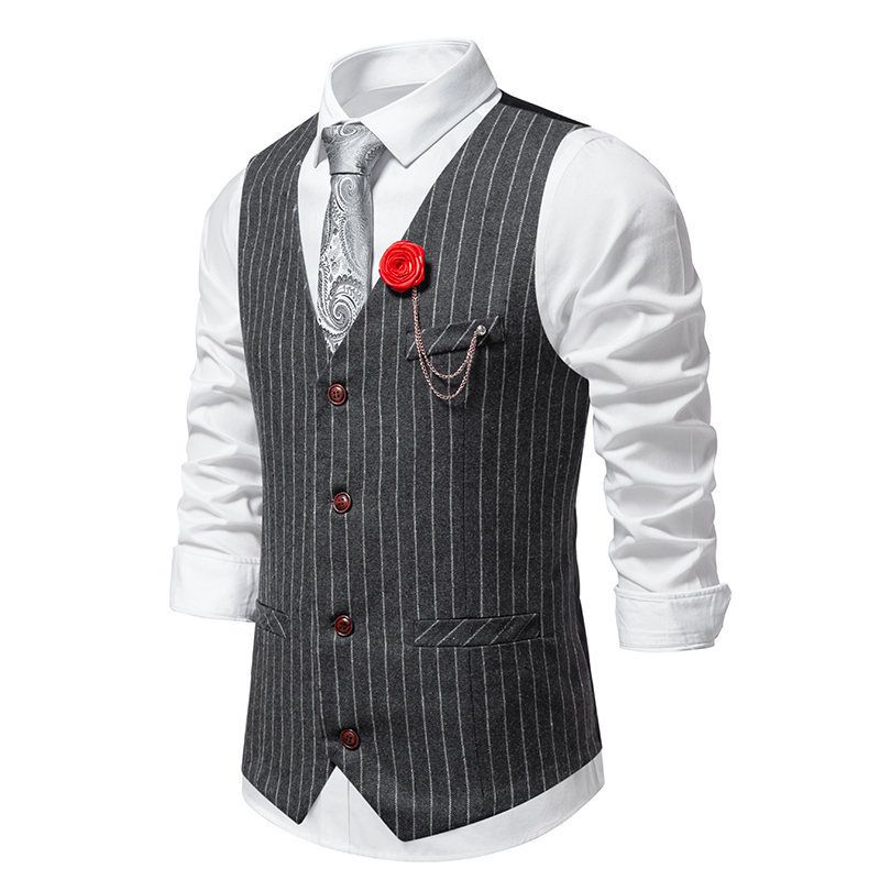 men's retro striped woolen material single-breasted vest European size casual large size waistcoat vest for men_voghion.com