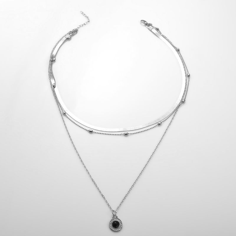Sonnenblumen-Obsidian-Anhänger Schlangenknochen Mehrschichtige Schlüsselbeinkette Halskette für Frauen_voghion.com