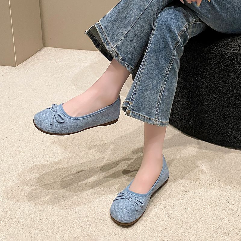 Casual Single Shoes Shoes Women's Retro Flat Bow One Pedal Lazy Shoes Simple Fashion Doudou Shoes_voghion.com